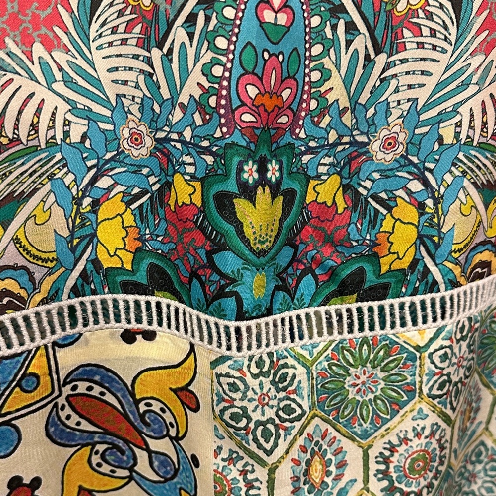 Johnny Was 100% Silk Multicolor Patchwork Short S… - image 7